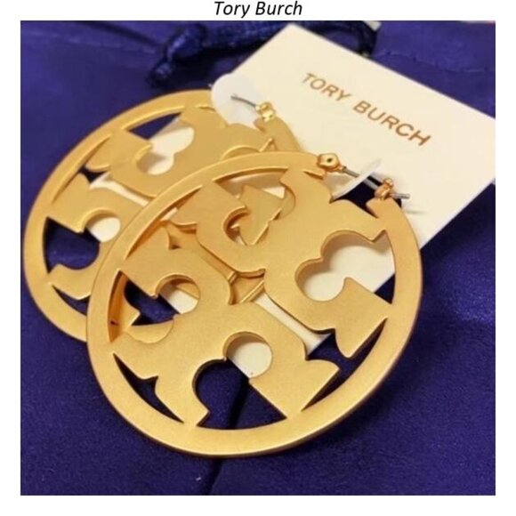 Tory Burch Miller Logo Gold Hoop Earrings - Picture 1 of 4